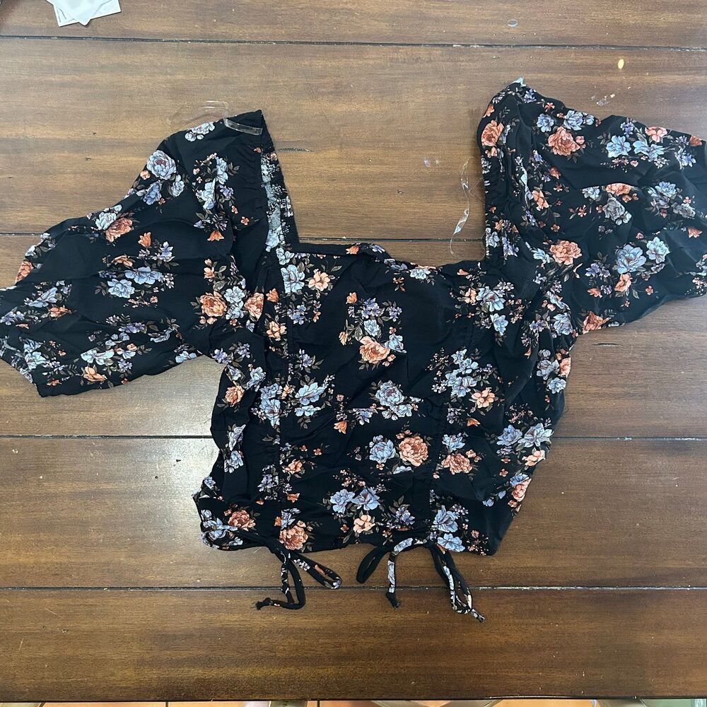 La Mamba Floral Print On / Off the Shoulder Scrunch Halter Top XL - Picture 2 of 4